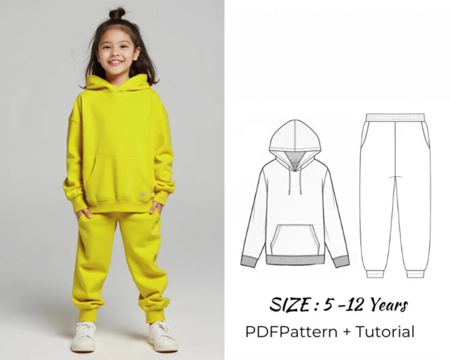 Kids Hoodie & Jogger Set Sewing Pattern PDF | Sizes 5–12 Years | DIY Tracksuit Pattern