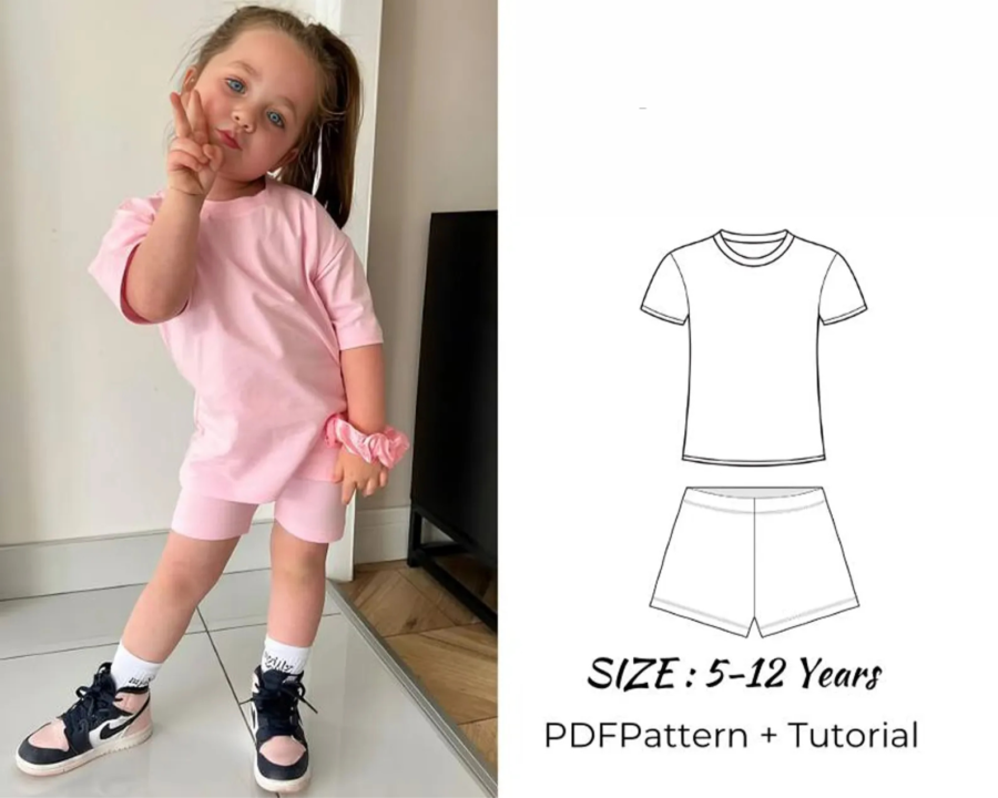 Kids T-Shirt & Biker Shorts Set Sewing Pattern PDF | Ages 5–12 | Easy DIY Summer Outfit | A4, Letter & A0 Printable