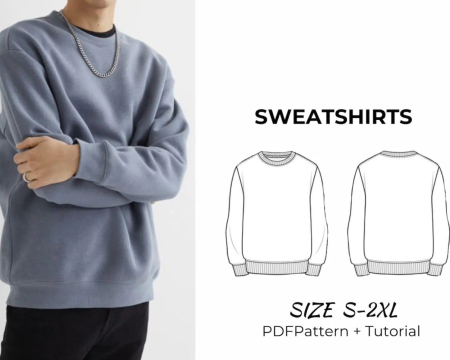 Men’s Raglan Sweatshirt Sewing Pattern PDF | Long Sleeve Crewneck Pullover Pattern
