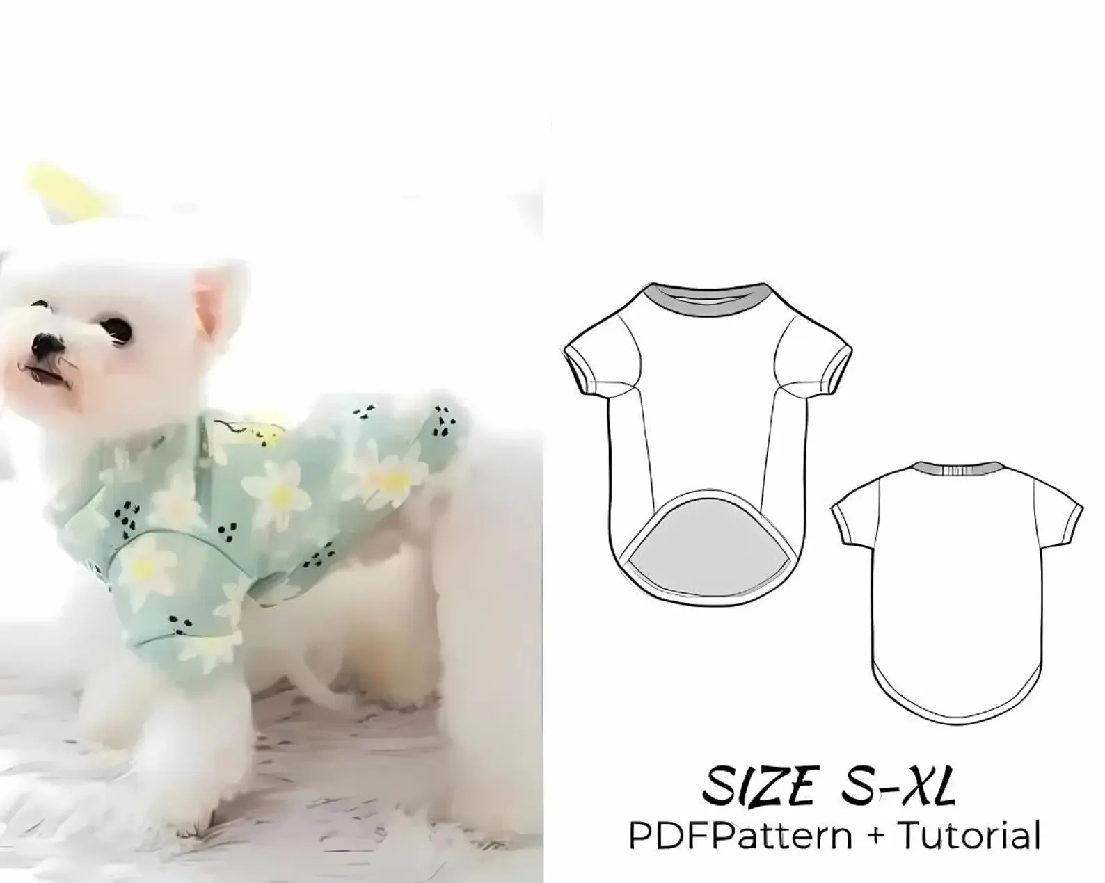 Untitled design Dog & Cat T-Shirt Sewing Pattern PDF | Sizes S–XL | Easy DIY Pet Clothes | A4, Letter & A0 Printable - Image 1